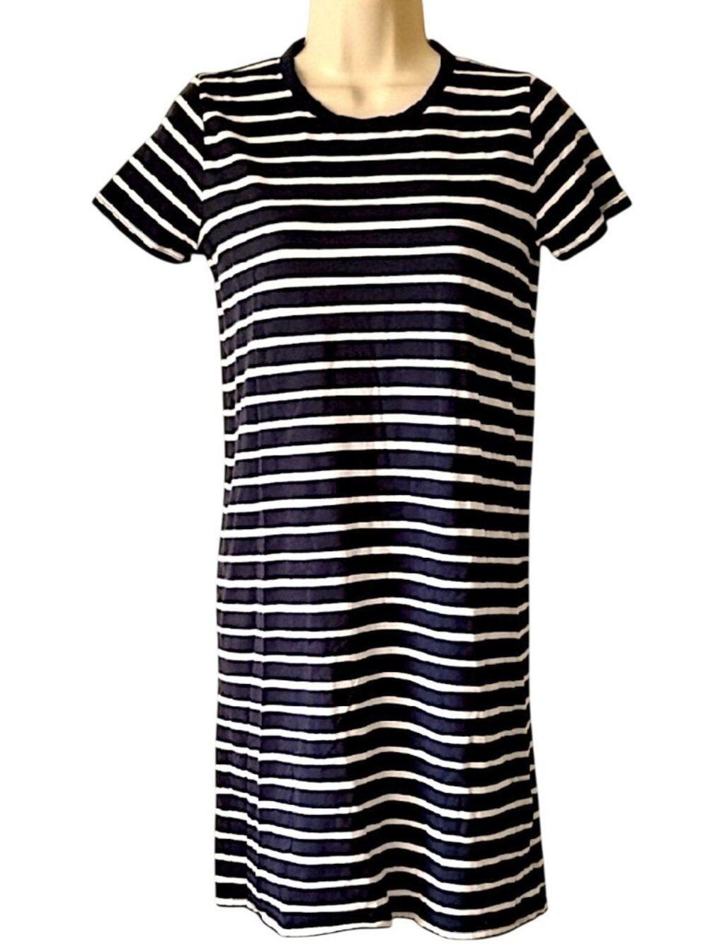 J Crew 100% Cotton Striped Short Sleeve Crew T-shirt Mini Dress XS Navy White